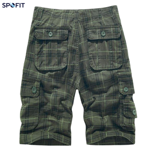 Shorts cargo tricotés à jambe droite pour hommes, style décontracté, motif uni à carreaux, cinq poches, taille mi-haute, vente en gros - Product Image 4