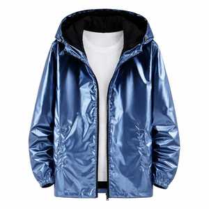 Chaqueta Brillante para Hombre, Ligera, Metálica, de Manga Larga, para Fiesta, Club Nocturno, con Capucha, Estilo Disco - Product Image 6