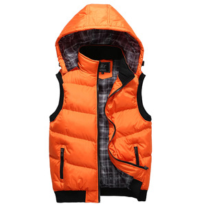 Chaleco acolchado de invierno para hombre con capucha desmontable, chaqueta sin mangas acolchada, forro a cuadros, cuello y puños de punto, cierre de cremallera - Product Image 4