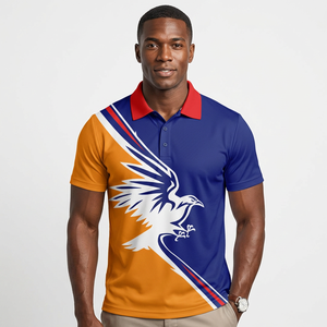 Polo de Manga Corta para Hombre con Estampado Abstracto en Bloques de Color Rosa, Azul y Blanco, de Secado Rápido, Tejido de Poliéster, Corte Casual - Product Image 4