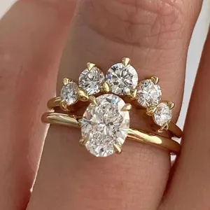ชุดแหวนแต่งงานเจ้าสาว 2 กะรัต ทรงวงรี เพชรจำลอง ชุบทองคำขาว 14K แหวนหมั้น - Product Image 4