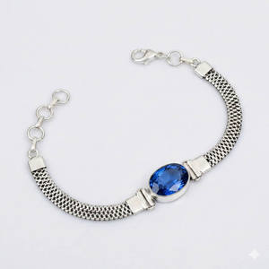 สร้อยข้อมือเงินแท้ชุบเงินสเตอร์ลิงทำมือสไตล์โบฮีเมียนคริสเตียนประดับแซฟไฟร์ทรงรีสำหรับผู้หญิง ของขวัญสำหรับงานปาร์ตี้ - Product Image 2