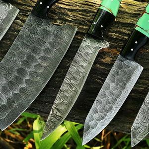 Ensemble de couteaux de cuisine LEGACY en acier Damas, 5 pièces, fabriqués à la main, lame droite ultra-affûtée, manche en résine ambidextre, fournitures pour restaurants, OEM - Product Image 4