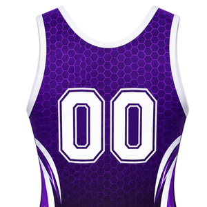 Singlet de Lucha Sublimado Morado y Negro para Hombre, Uniforme de Lucha de Poliéster sin Mangas, Ropa para Entrenamiento, Competencia y Partido - Product Image 5