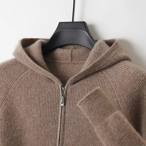 Men's Hooded Zip-Up Knitted Sweater Solid Color Casual Autumn Wear Regular Fit Blue Acrylic Material Anti-Pilling Design - Product Image 6