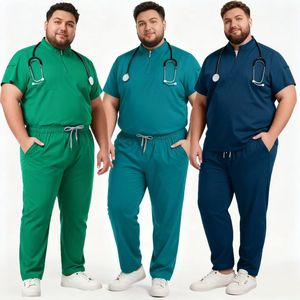 Ensemble de blouses d'infirmière grande taille pour hommes, extensible, avec fermeture éclair, en polyester tissé - Product Image 1