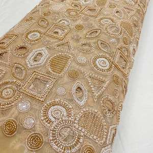Tissu de luxe brodé de perles, dentelle africaine, maille filet, organza à sequins pour vêtements de boutique, qualité export pour les acheteurs - Product Image 5