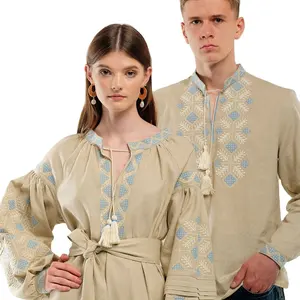 Robe de famille brodée pour Couple, chemise à manches longues, robe de créateur de mode