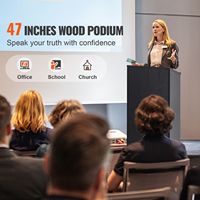 Pupitre en bois de 47 pouces avec 4 roulettes, support de présentation inclinable, étagères de rangement, mobilier de théâtre, lutrin