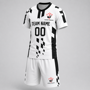 เสื้อฟุตบอลพิมพ์ลายแบบกำหนดเองสำหรับผู้ชาย แขนสั้น ระบายเหงื่อได้ดี ชุดทีม สีขาว ดำ ลายเสือดาว - Product Image 5