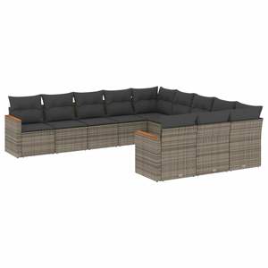 Conjunto de Sofás de Jardín Modulares Grandes de Mimbre Sintético Gris y Acero con Recubrimiento en Polvo, Muebles Modulares de Exterior de Alta Calidad - Product Image 2