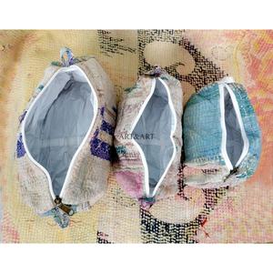 Beautiful Modern Kantha Floral Printed Lightweight Quilted Zipper Closure 3-Piece Large Women's Travel Cosmetic Organizer <b>Pouch</b> - Product Image 5