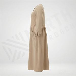 Robe Abaya Longue d'Été pour Femme, Modeste, Décontractée, Style Islamique, Col Nœud, Boutons en Dentelle, Perles, Plissée, Couleur Personnalisable - Product Image 3