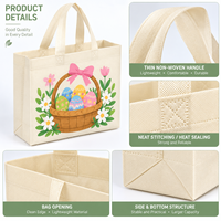 Sacola de Tecido Não Tecido com Estampa de Coelhinho da Páscoa, Cesta de Ovos e Tulipas, Personalizável com Logotipo, Ecológica, Reciclável e Reutilizável para Presentes