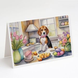 Cartes de vœux Beagle de Pâques fantaisistes Pack de 8 cartes de note vierges A7 taille 5x7 avec enveloppes pour décorations - Product Image 1