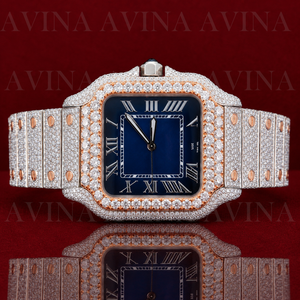 Luxury Stainless Steel Quartz Movement Hip Hop Watch for Men | Blue Dial <b>Square</b> Iced Out Wristwatch - Product Image 2