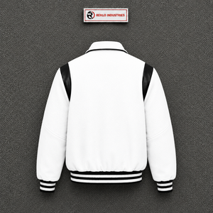 CLASSIC WHITE LETTERMAN VARSITY <b>JACKET</b> FOR MEN'S <b>Fleece</b> <b>Lined</b> Turn-down Collar Casual Autumn Wear SNAP BUTTON PREMIUM QUALITY CL - Product Image 6