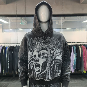 Ensemble deux pièces de survêtement en strass pour hommes, avec short à cordon et sweat à capuche, impression DTG et sérigraphie, vente en gros par fabricant OEM - Product Image 4