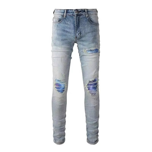 Jeans Estampados para Hombre al por Mayor, Estilo Urbano, Corte Recto, Casual, Denim, Lavado Claro, Cintura Media, Tejido - Product Image 4