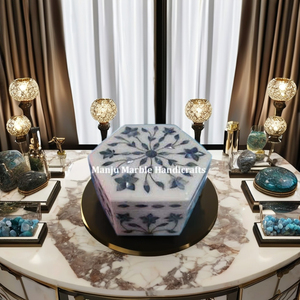 Nouvelle boîte d'incrustation de pierres précieuses faite à la main naturelle polie Durable boîte-cadeau de stockage de bijoux Artisan Floral blanc pur - Product Image 1