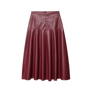 Women's High Waist A-Line PU Leather <b>Skirt</b> Solid Color Knee-Length Shiny Midi <b>Skirt</b> All Seasons Wear - Product Image 3