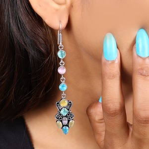 Pendientes Largos de Latón Multicolor con Forma de Campana |   Joyería de Plata Antigua Plateada de Moda para Mujer - Venta al por Mayor - Product Image 2