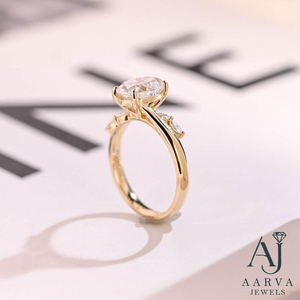Bague de fiançailles en moissanite taille ovale en or massif 14 carats avec sertissage à griffes, alliance pour femme, cadeau d'anniversaire - Product Image 5