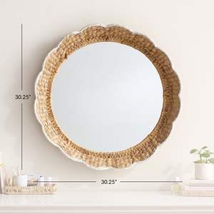Espejo de Pared Redondo de Ratán Estilo Boho, Marco de Mimbre Hecho a Mano, Espejo Decorativo, Decoración Boho para el Hogar, Baño, Sala de Estar, Adorno de Pared - Product Image 4