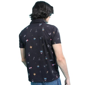 Polo à manches courtes noir pour homme 2026 avec imprimé dessin animé, style décontracté, en coton tricoté respirant, coupe classique, boutonnage frontal - Product Image 4