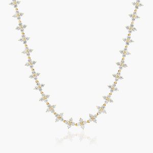 Rose Gold Blossom Lab-Grown Diamond Tennis <b>Necklace</b> Women's Luxury Filled - Product Image 1