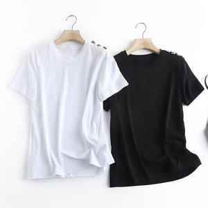 T-shirt en tricot à une épaule pour femme, manches trois quarts, couleur unie, coupe ample, longueur normale, en vente en ligne - Product Image 4