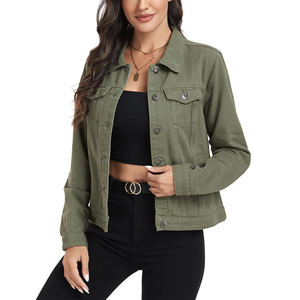 High Quality Women's Cropped <b>Denim</b> <b>Jacket</b> Long Sleeve <b>Lightweight</b> Buttons Chest Pockets Winter Eco-Friendly Windproof Wholesale - Product Image 3