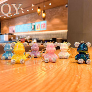 QY Cute Anime Style Bear Rhinestone Keychain Electroplated Doll Pendant Fashion <b>Car</b> <b>Key</b> <b>Ring</b> Bag Charm Couple Gift Wholesale - Product Image 1