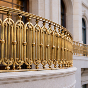 Grand Brass Railing with Repeating Arched Loop Panels and Spherical Accents Metal <b>Handrail</b> and Balustrade - Product Image 4
