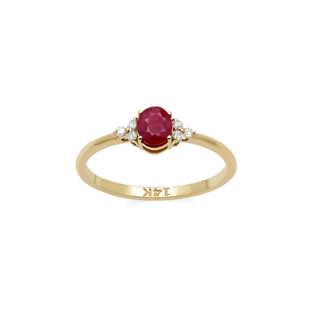 Wholesale 14K Yellow Gold Ruby Diamond Ring Fine Oval Shape Ruby Gemstone Promise Ring for Women Jewelry Gift Party