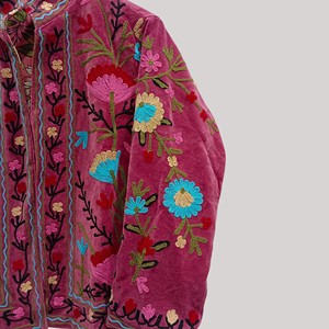 Floral Embroidered Velvet Jacket Mandarin Collar Full Sleeve Plus Size Women'<b>s</b> Prairie Chic Autumn Style - Product Image 3