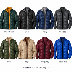 <b>Men's</b> Dark Green Puffer <b>Jacket</b> With Orange Lining Stand Collar Zipper Closure Windproof Casual Winter Wear - Product Image 4