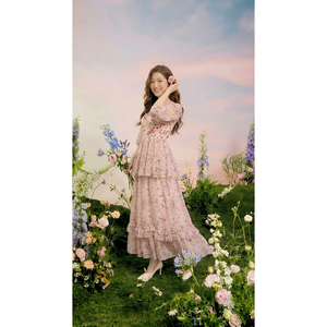 Vestido de Verano Elegante y Natural para Mujer, con Volantes Florales en Capas, Tejido Transpirable, Cintura Natural, Ecológico, Precio de Fábrica - Product Image 1