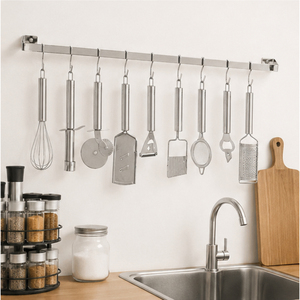 Organiseur de cuisine multifonctionnel, rails muraux suspendus en acier inoxydable, support mural pour ustensiles de cuisine à prix avantageux - Product Image 2