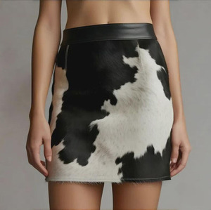 Falda de cuero genuino con pelo de vaca para mujer, falda de patchwork de cuero con pelo, cintura alta, pieza de moda de diseño único - Product Image 5