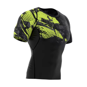 Plain Dyed Half Sleeve Rash Guards <b>Black</b> Color Customized <b>Compression</b> <b>Shirts</b> with OEM Service for Adults - Product Image 6