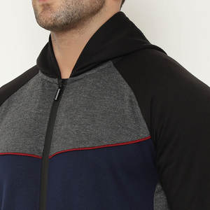 Sweat à capuche streetwear premium pour homme, bleu marine et anthracite |   Veste de performance athlétique à fermeture éclair intégrale avec broderie 3D |   Tenue de sport urbaine oversize pour la gym - Product Image 6