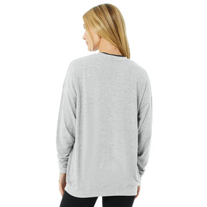 T-shirt pour femme à manches longues et col rond, coupe ample, couleur unie, 100% coton, respirant et confortable - Product Image 3
