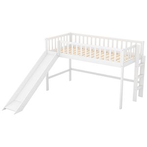 Letto a soppalco basso bianco per bambini con scaletta e scivolo, modello WF196418AAK - Product Image 5