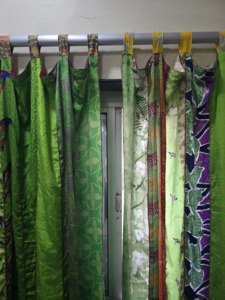 Green Vintage Floral Silk <b>Curtains</b> Sari Inspired Rope Format Tab Top Skylight Window Treatments 100% Silk Translucent Shading - Product Image 3