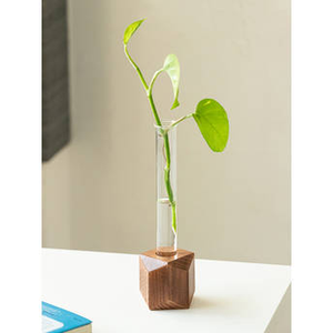 Vase mural géométrique en bois Art Déco avec tube en verre transparent, décoratif, écologique, fait main FAIZA CRAFT FC-9042 - Product Image 3