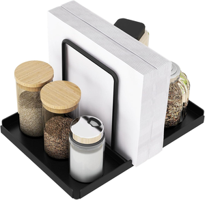 Modern Durable Metal Napkin Holder with Salt Pepper Shakers <b>Caddy</b> Standing Paper Napkin Storage for Kitchen - Product Image 1