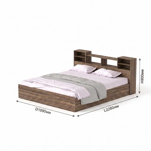 Lit plateforme King Size moderne 2239 avec bibliothèque intégrée, étagères de rangement et tête de lit, robuste, pour chambre principale - Product Image 2