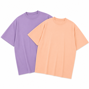 Ensemble de 2 t-shirts à manches courtes en jersey de coton surdimensionnés pour hommes, couleur unie, violet et pêche - Product Image 6