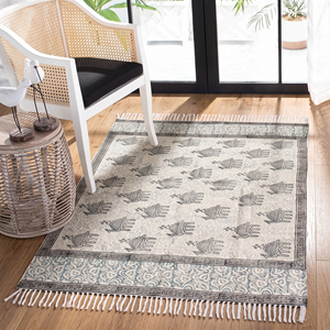 9x12 Ft Natural Cotton Textile Oversized Artisan Bohemian Floral PET Friendly Anti-Slip Eco-Friendly Handcrafted Area <b>Mat</b> - Product Image 1